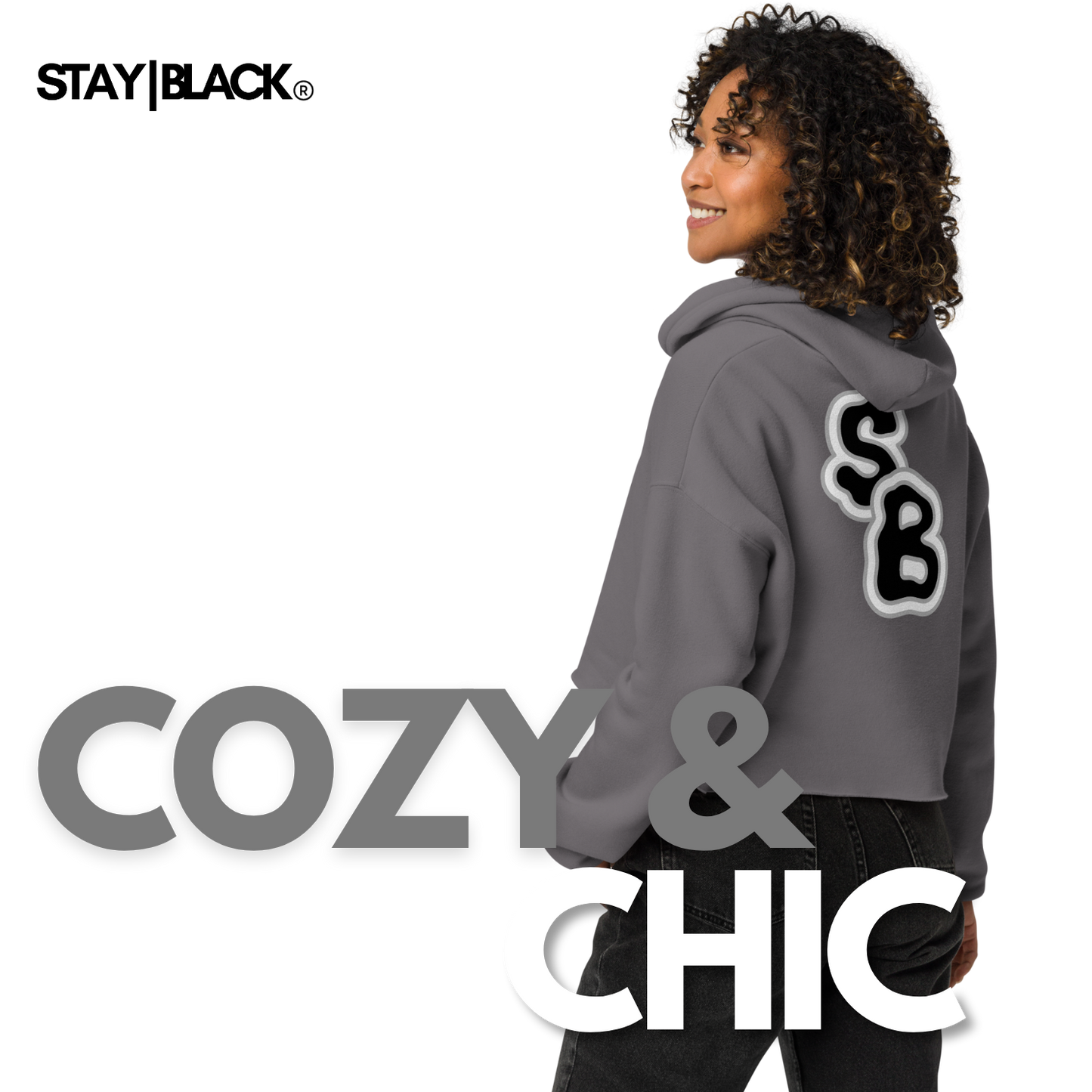 Stay|Black Embroidered Cozy & Chic Women's Cropped Hoodie